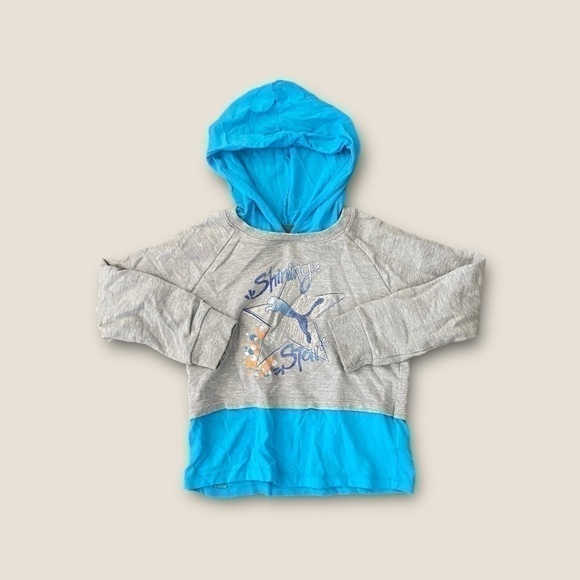 Puma Shining Star Hooded Peek-A-Boo Sweatshirt Gray Teal 6 - Picture 1 of 3